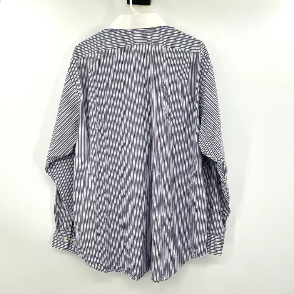 Polo by Ralph Lauren Regent Classic Fit Purple Green Striped Shirt 17.5 34/35